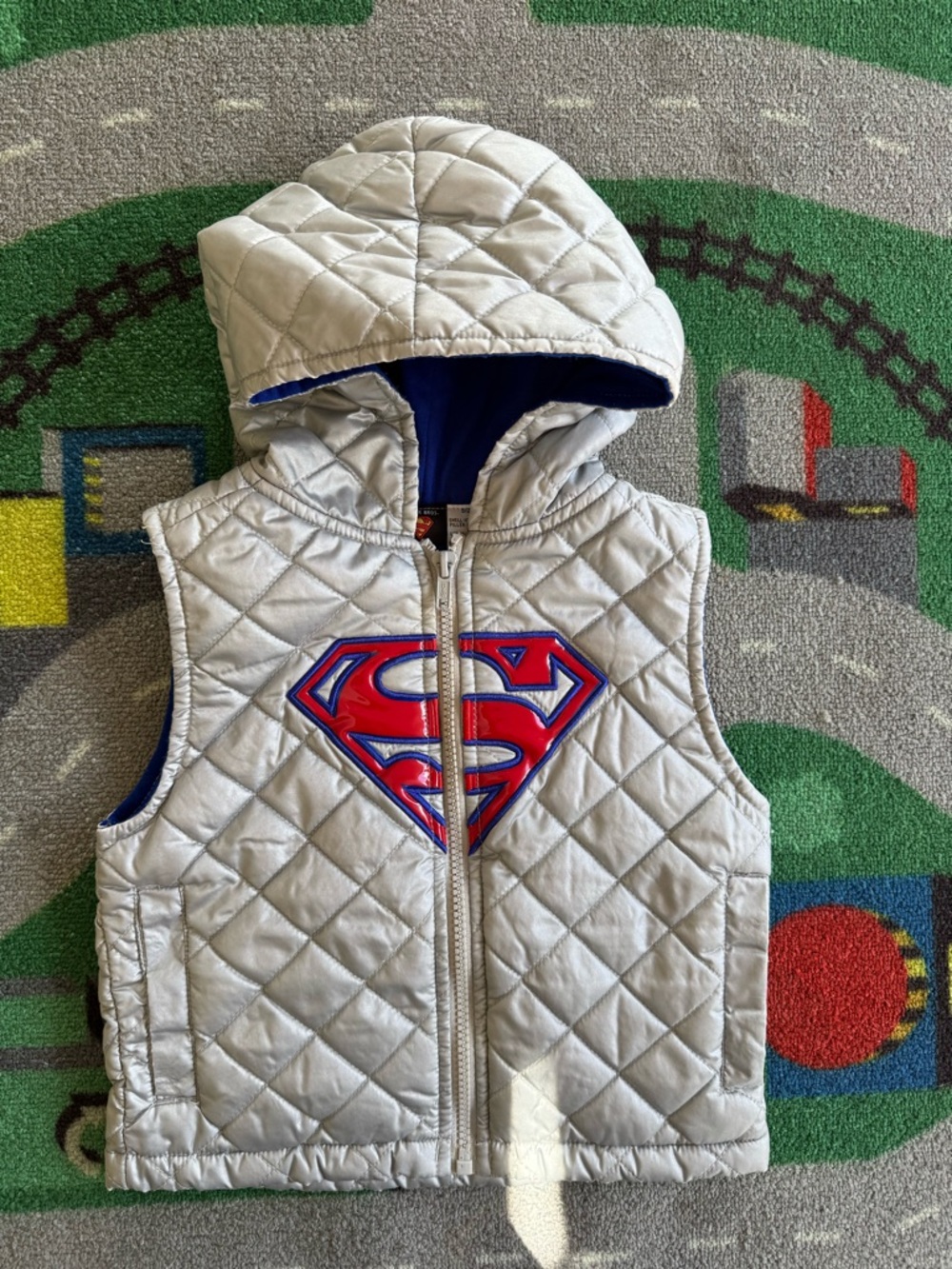 Marvel Silver Quilted Hooded Vest with Red & Blue Superman Logo